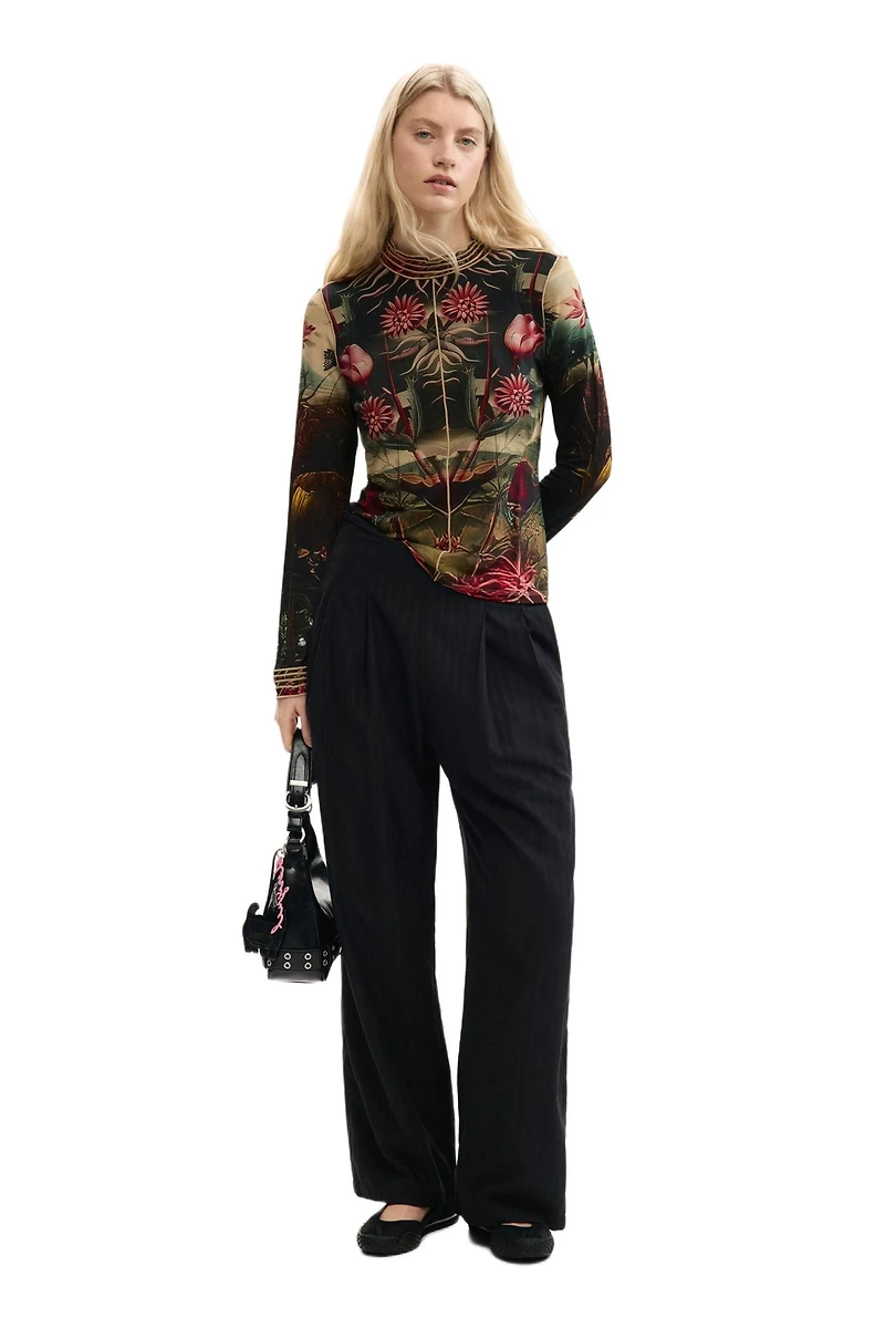 Desigual Women's T-shirt with Rose Trim