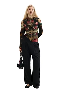 Desigual Women's T-shirt with Rose Trim