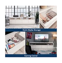 Sauder Harvey Park Large Tv Credenza, for Tv's up to 86", Alabaster Oak Finish
