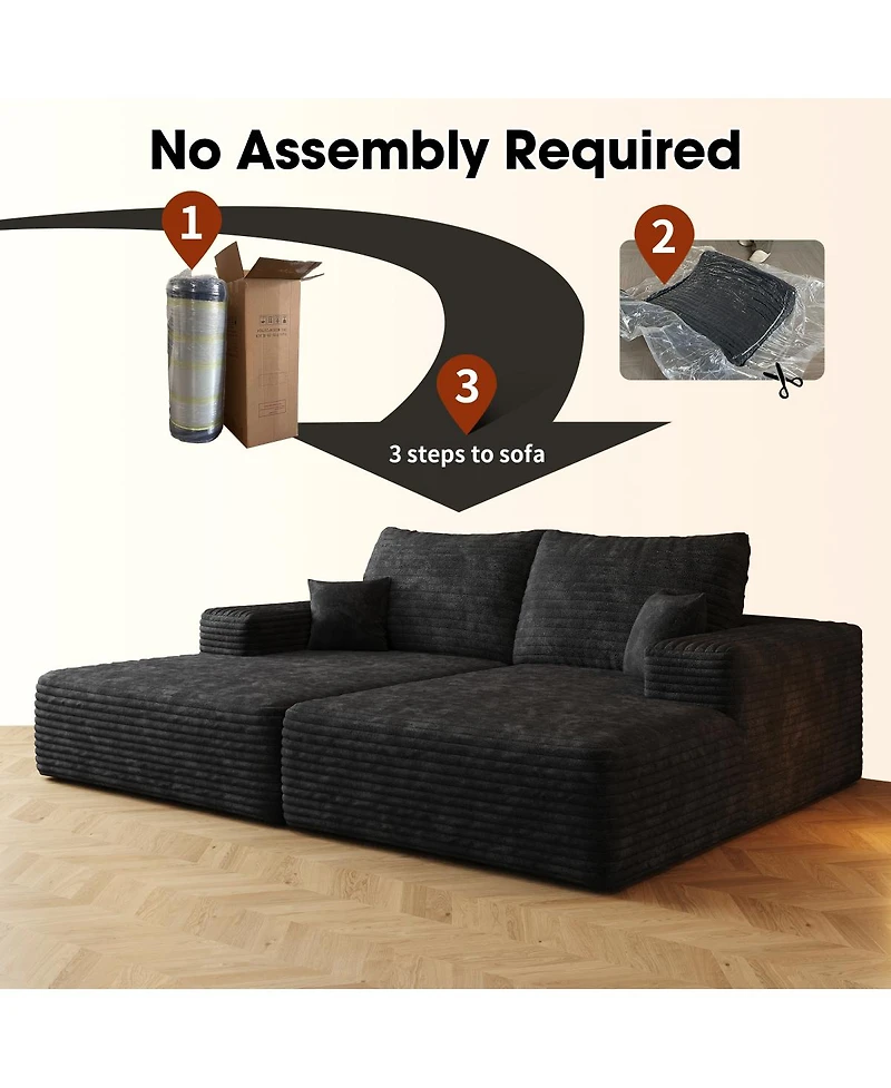 Streamdale Furniture 74.8" Modern Sofa Bed with Lounger, Plush Corduroy.