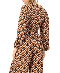 Ivonne Women's V-Neck Geometric Print Blouse with Bottom Tie