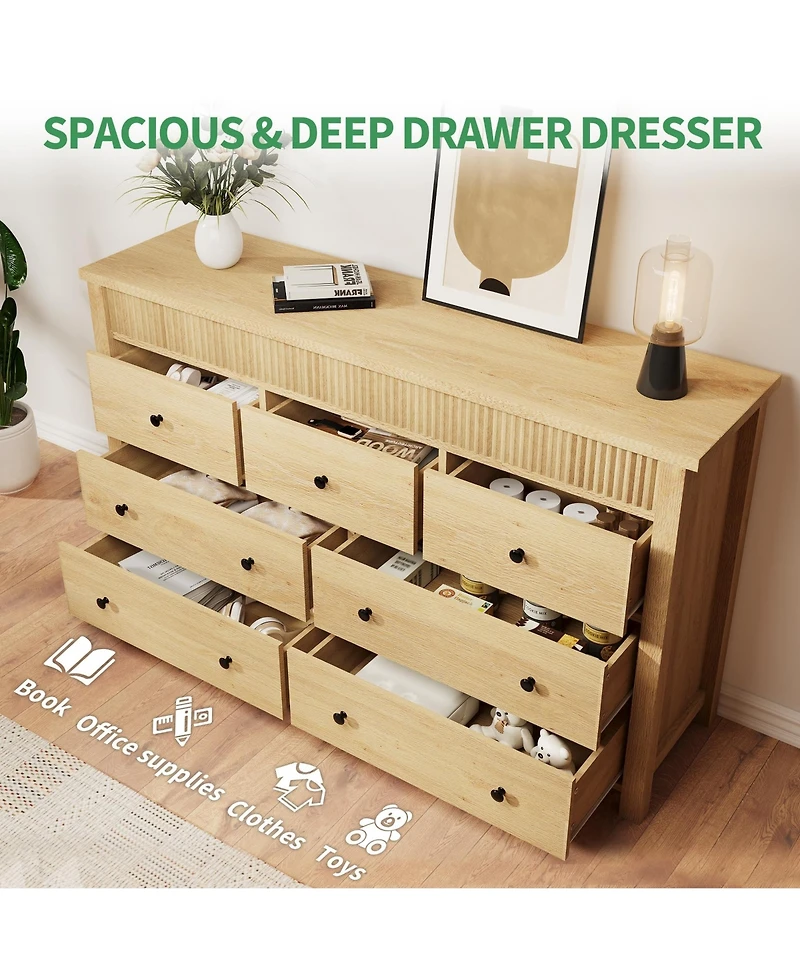 gaomon 7 Drawer Fluted Dresser for Bedroom, Wooden Storage Chest with Deep Drawers, Modern Tv Stand Organizer