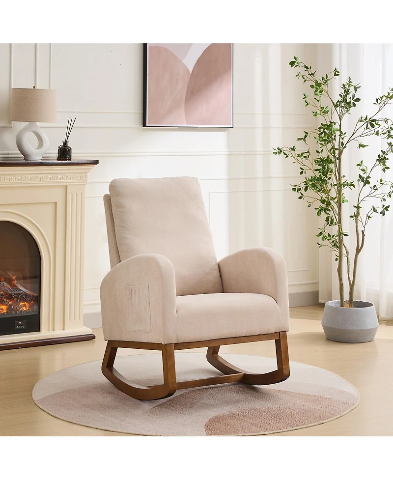 Streamdale Furniture Beige 27.2"W Rocking Chair for Nursery with High Back and Side Pocket