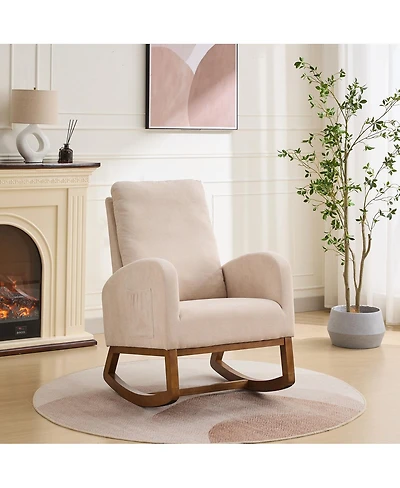 Streamdale Furniture Beige 27.2"W Rocking Chair for Nursery with High Back and Side Pocket