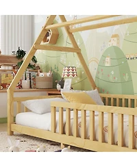 Streamdale Furniture House Bed with Light, Fence, and Roof