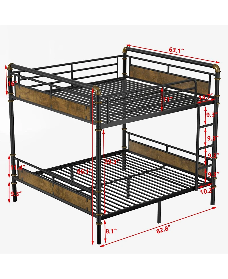 Streamdale Furniture Metal Bunk Bed, Industrial Detachable with Rails