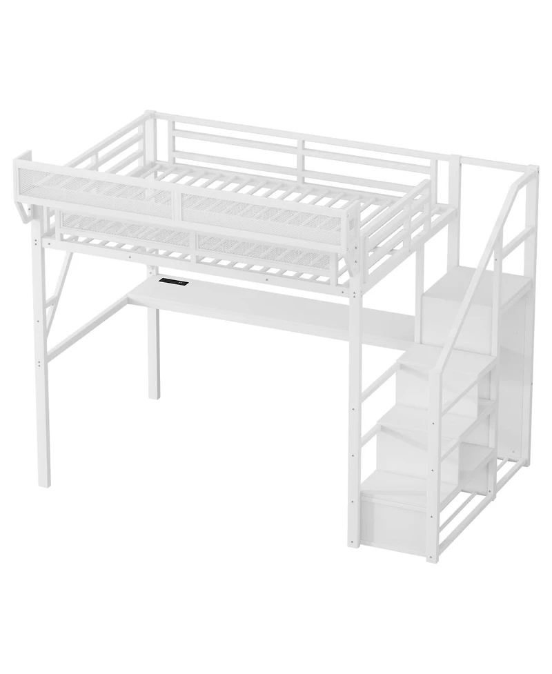 Streamdale Furniture Loft Bed with Desk, Stairs, Charging Station