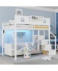 Streamdale Furniture Metal Full Loft Bed with Stairs and Wardrobe