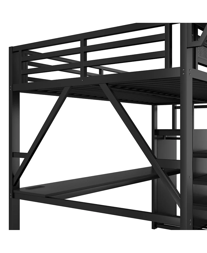 Streamdale Furniture Loft Bed with Desk, Stairs, Charging Station