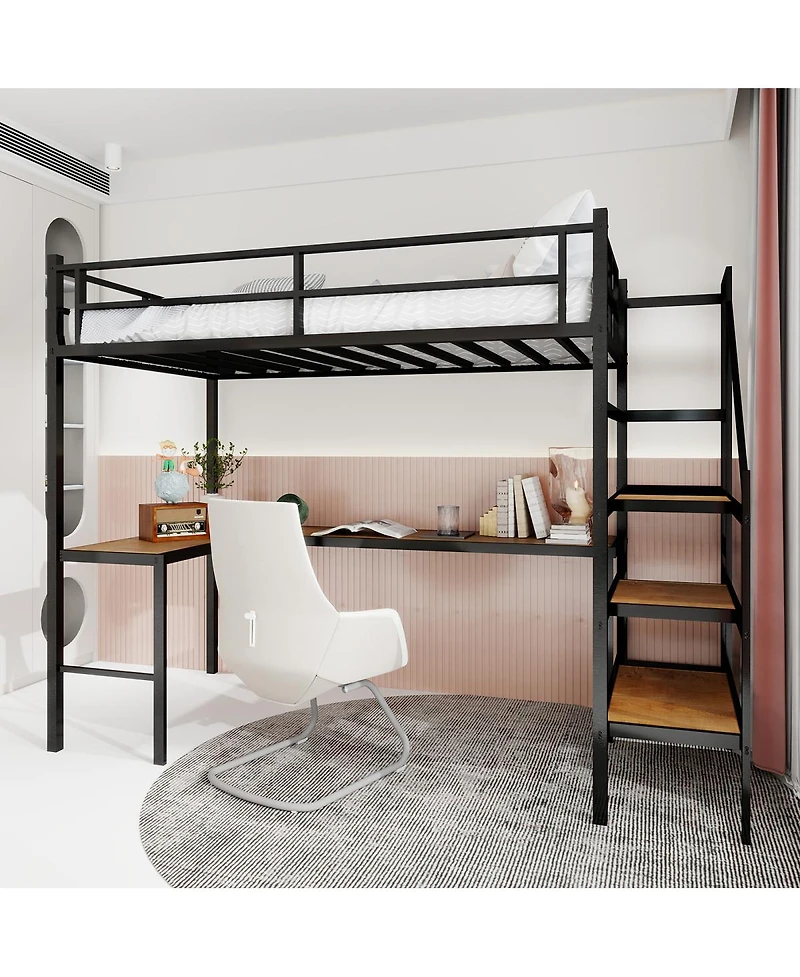 Streamdale Furniture L-Shaped Loft Bed With Stairs, Desk and Storage