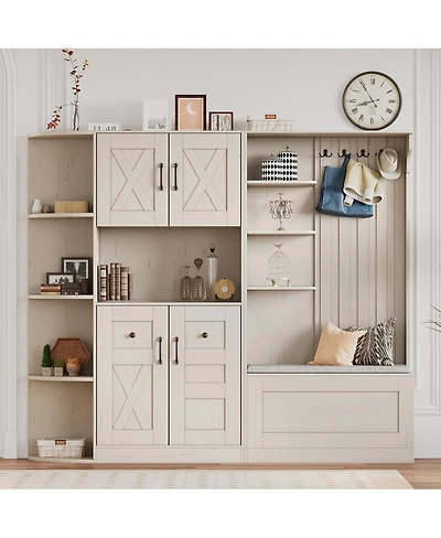 Streamdale Furniture 2-in-1 Hall Cabinet Storage and 4 Hooks