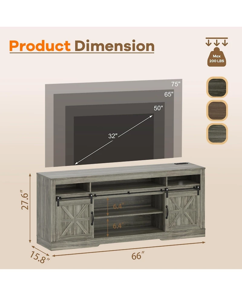 gaomon Tv Stand for TVs up Media Console with Sliding Barn Doors, Power Outlets and Adjustable Shelves