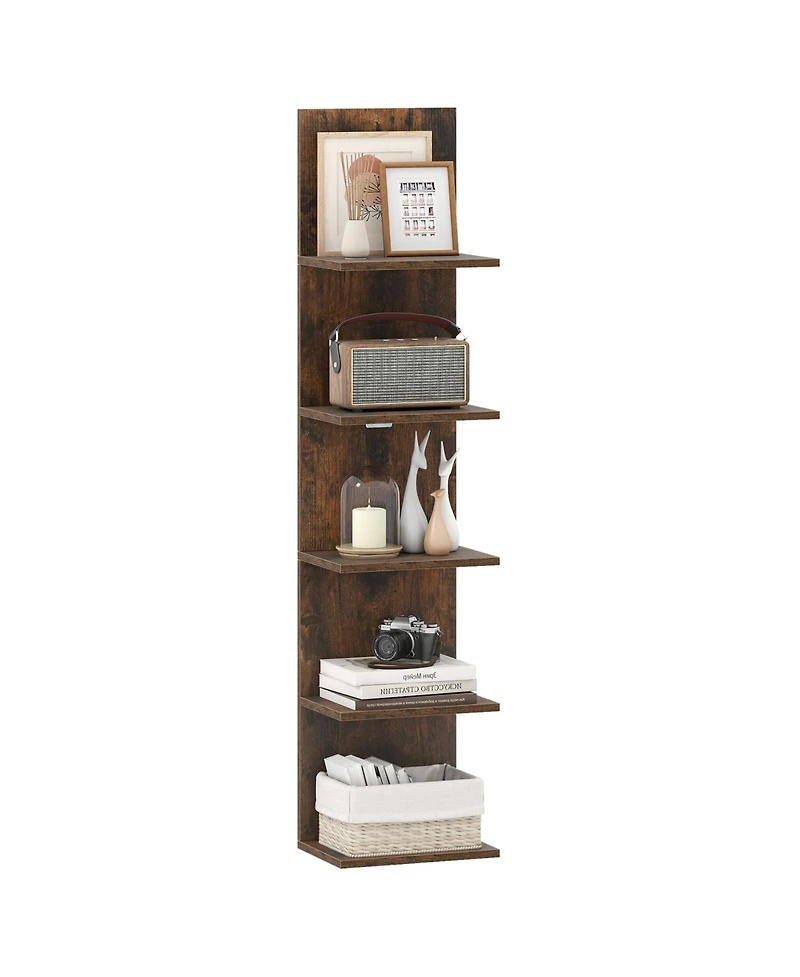 Slickblue 5 Tier Wall Shelf Unit with Wood Grain for Home Storage