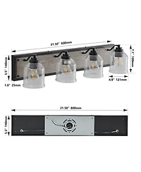 Busdays 32 Inch Farmhouse Vanity Light Fixture 4 Light Bathroom Wall Sconce with Clear Seeded Glass Shades and Wood Grain Finish