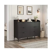 gaomon 6 Drawer Dresser with Power Outlets and Usb Ports Wide Modern Wooden Storage Chest for Bedroom
