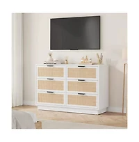 gaomon Rattan 6 Drawer Dresser with Metal Handles, 47" Wide Double Storage Chest for Bedroom Home Office