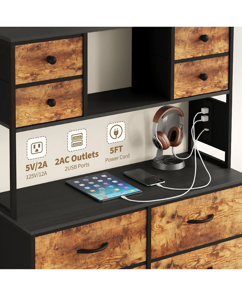gaomon 12 Drawer Fabric Dresser with Led Lights and Power Outlet, Storage Organizer with Open Shelves