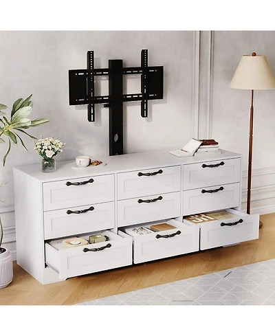 gaomon Tv Stand with Mount for Tvs, Modern Media Console with 9 Drawers and Adjustable Height TV Bracket