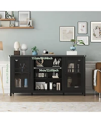 gaomon 59" Tv Stand for TVs up to 65", Wood Entertainment Center with Acrylic Doors, Shelves and Power Outlets