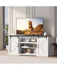gaomon 70" Farmhouse Tv Stand for TVs up to 80", Entertainment Center with Sliding Barn Doors, Shelves and Charging Ports