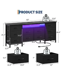 gaomon Tv Stand Dresser with 10 Fabric Drawers for TVs, Entertainment Center with Led Lights and Power Outlets