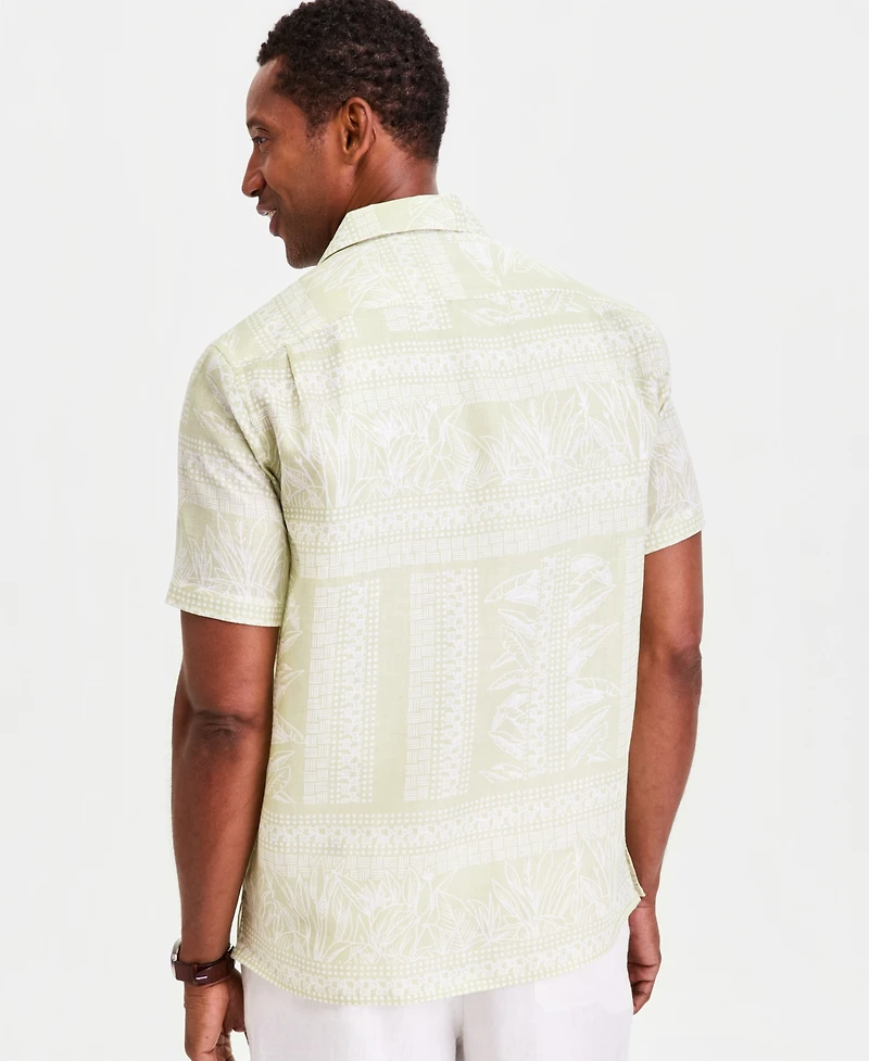 Club Room Men's Tropical Row Camp Collar Linen Short Sleeve Shirt, Macy's Exclusive - Print