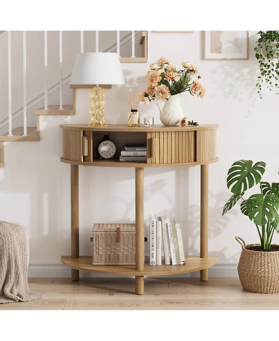 Streamdale Furniture Grooved Half-Moon Console Table