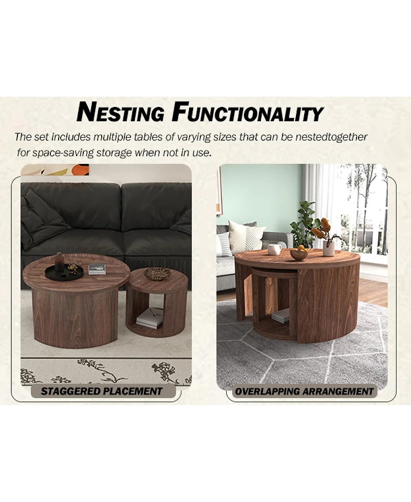 Streamdale Furniture Natural Wood Nesting Coffee Table Set