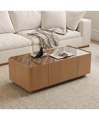 Streamdale Furniture Mid-Century Modern Glass Top Coffee Table with Storage