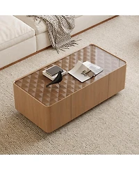 Streamdale Furniture Mid-Century Modern Glass Top Coffee Table with Storage