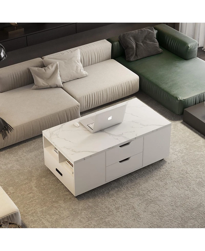 Streamdale Furniture Lift-Up Coffee Table with 2 Stools, Storage, Folding Dining
