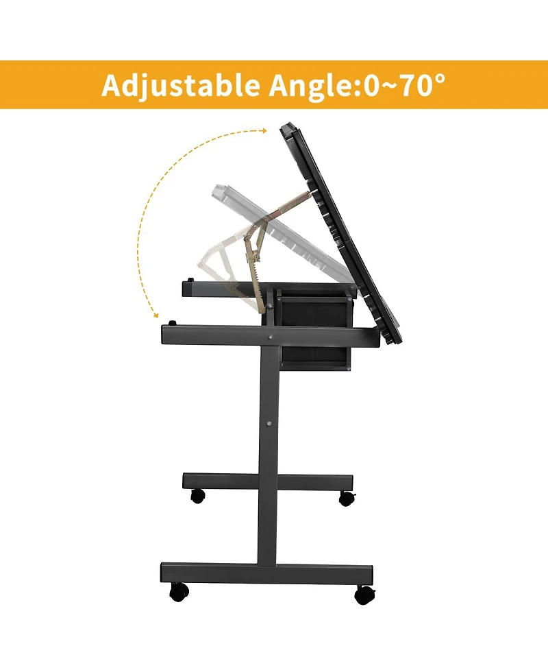 Streamdale Furniture Adjustable Art Desk With 2 Drawers and 4 Wheels