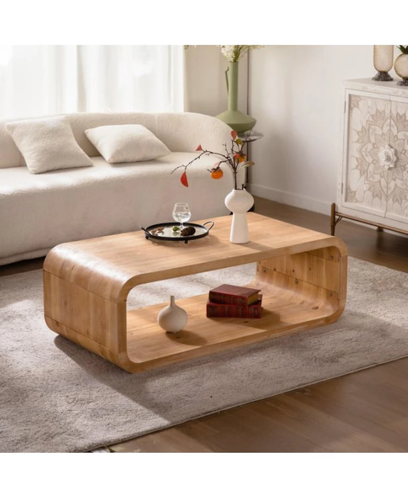 Streamdale Furniture Curved Light Wood Coffee Table with Open Storage