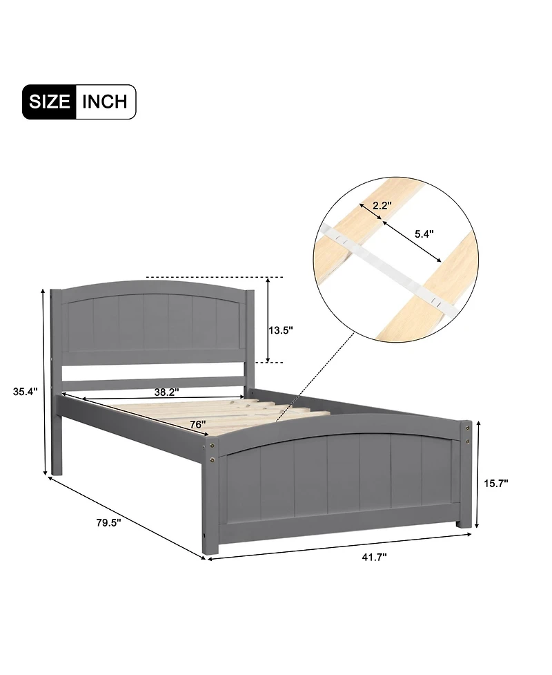 Rainsken Twin Size Bed Frame, Wood Platform Bed with Headboard, Footboard and Wood Slat Support for Bedroom