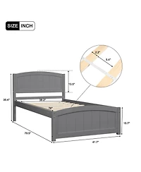 Rainsken Twin Size Bed Frame, Wood Platform Bed with Headboard, Footboard and Wood Slat Support for Bedroom