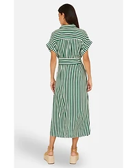 Yumi Women's Stripe Print Belted Midi Shirt Dress
