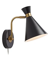 360 Lighting Venice Modern Wall Lamps Set of 2 with Smart Sockets Matte Black Brass Plug-In 6 1/4" Fixture Adjustable Shades for Bedroom