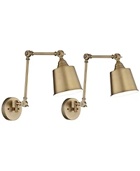 360 Lighting Mendes Modern Wall Lamps Set of 2 Brass Gold Hardwire 5 3/4" Light Fixture Adjustable Cone Shade for Bedroom Reading Living Room Hallway