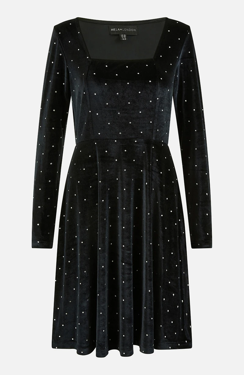 Yumi Women's Diamante Long-Sleeve Skater Dress