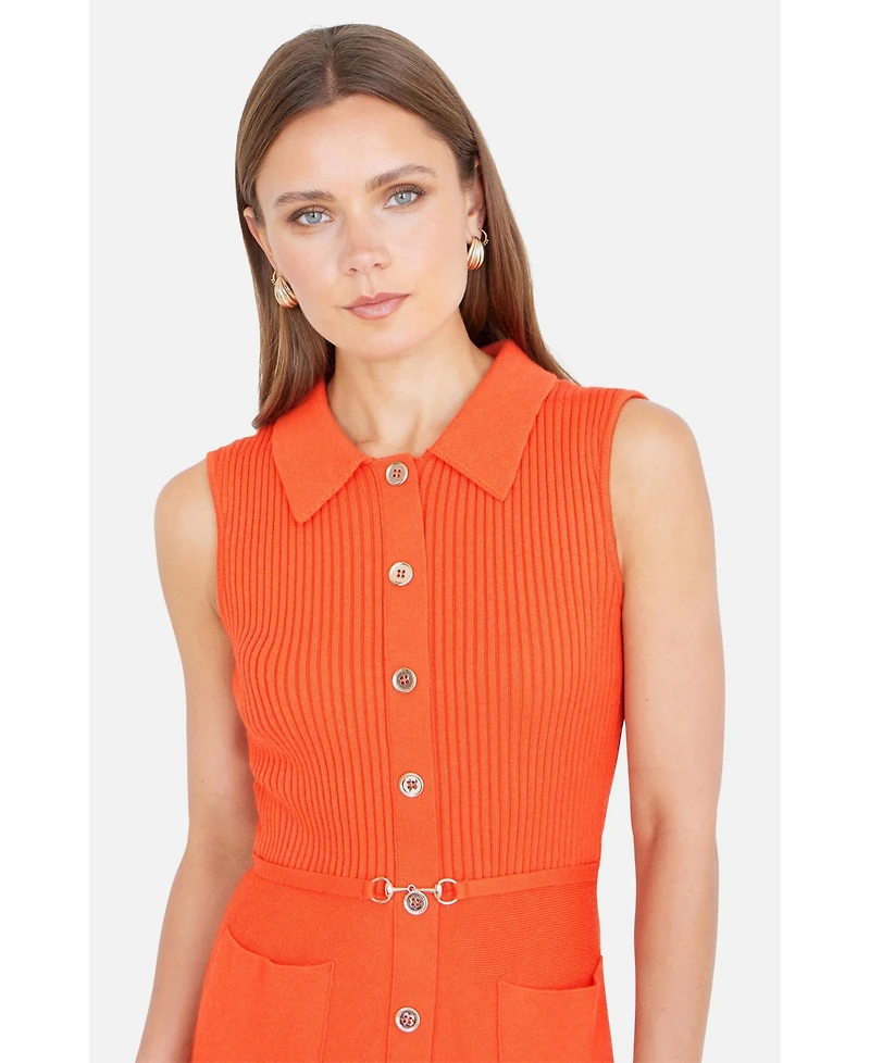 Yumi Women's Rib Knitted With Buckle Skater Dress