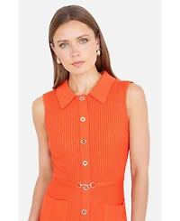 Yumi Women's Rib Knitted With Buckle Skater Dress