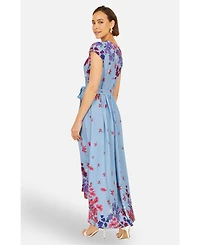 Yumi Women's Floral Mirror Dip Hem Wrap Dress