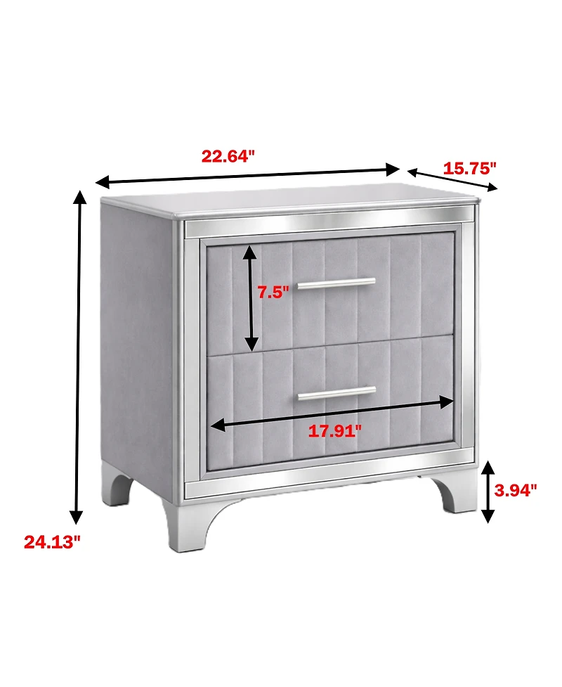Streamdale Furniture Acrylic Nightstand 2 Drawers and Silver Legs