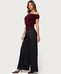 Edikted Women's Frida Buttoned Low Rise Baggy Jeans