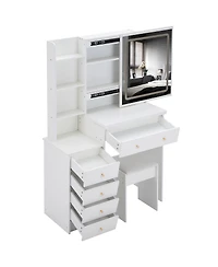 Streamdale Furniture 37 inches Vanity Table Stool, Led Mirror, 2AC, 2USB, Hair Dryer Stand