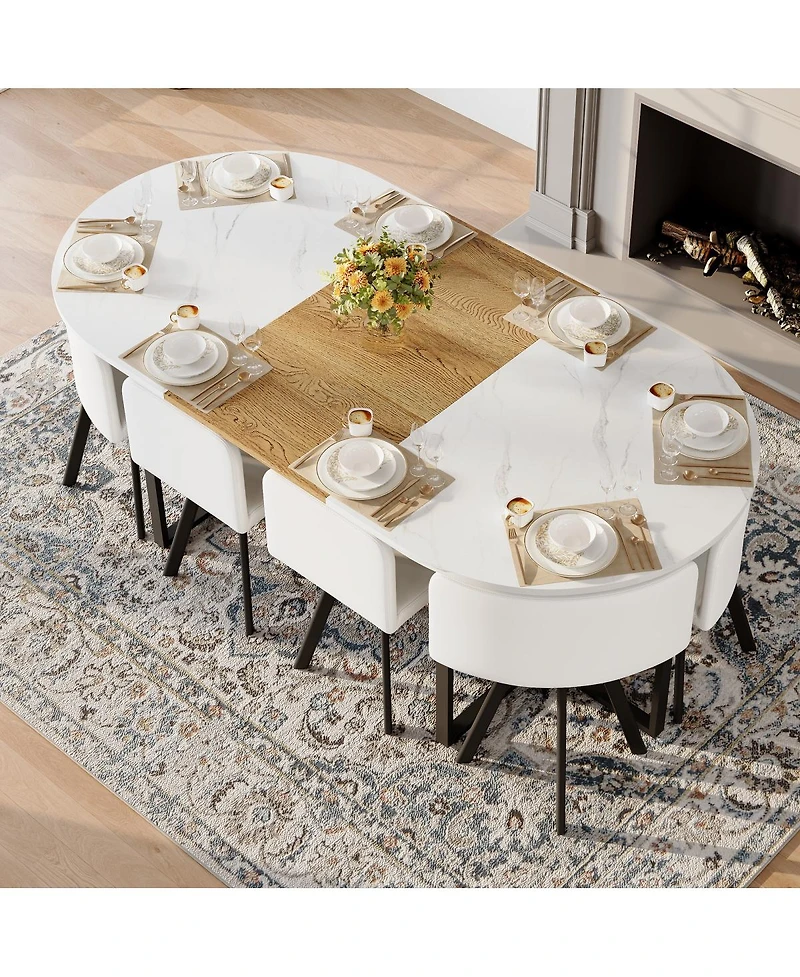 Streamdale Furniture 8-Seat Faux Marble Dining Set with 8 Pu Chairs