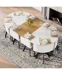 Streamdale Furniture 8-Seat Faux Marble Dining Set with 8 Pu Chairs