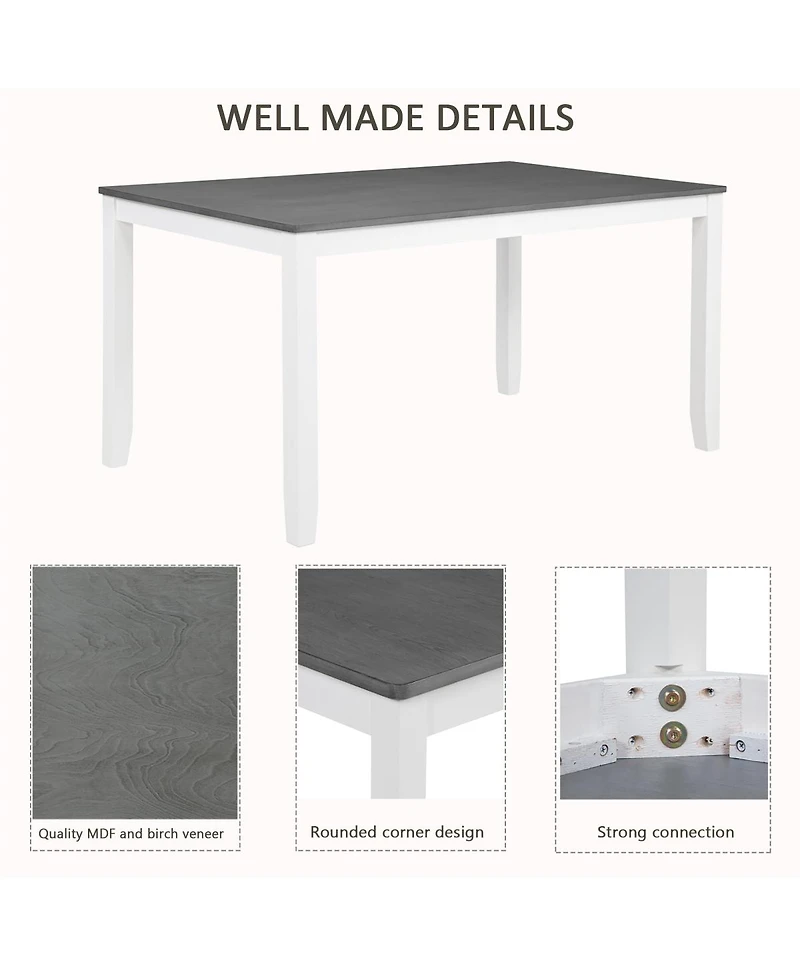 Streamdale Furniture 7-Piece Solid Wood Dining Set, 58.5" Table, 6 Padded Chairs