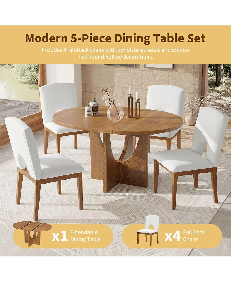 Streamdale Furniture 5piece Extendable Round Dining Set with Leaf