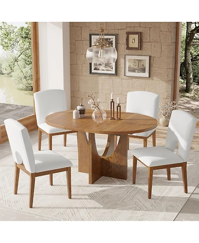 Streamdale Furniture 5piece Extendable Round Dining Set with Leaf